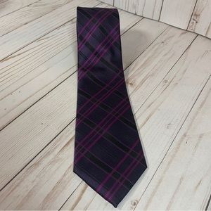 Imani Mens Tie Necktie Italy Purple Plaid Stripe EUC 60x3.5